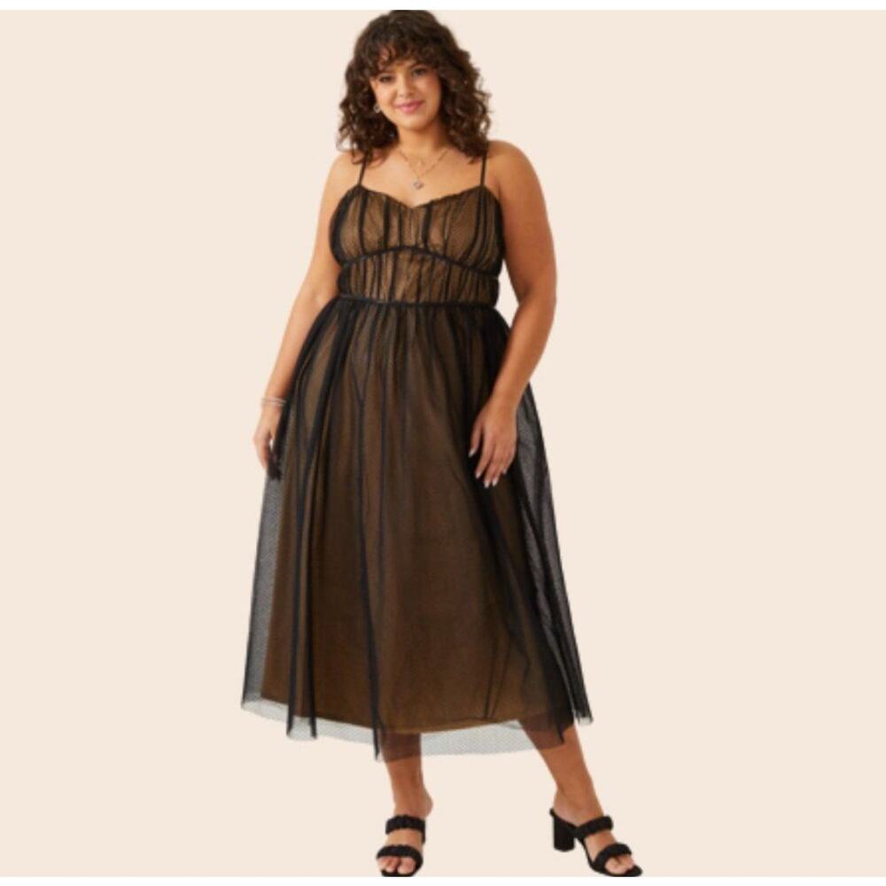 Arula Elliana Bustier Style Sleeveless Black Lace Overlay Midi Dress Size 1X